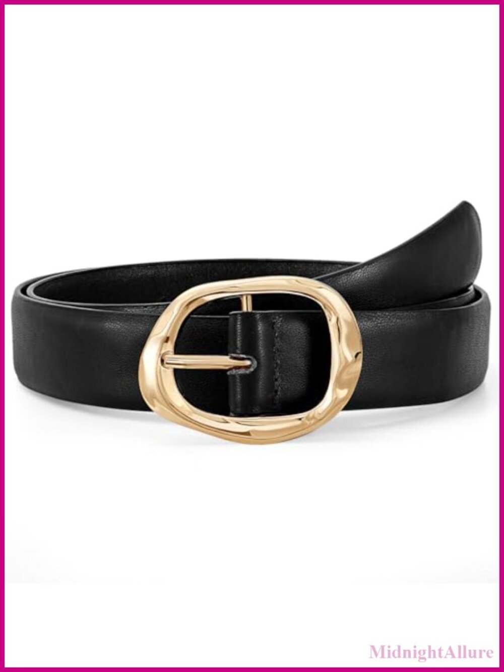 Women's Faux Leather Belt with Gold Buckle, Casual Waist Belt for Jeans Pants